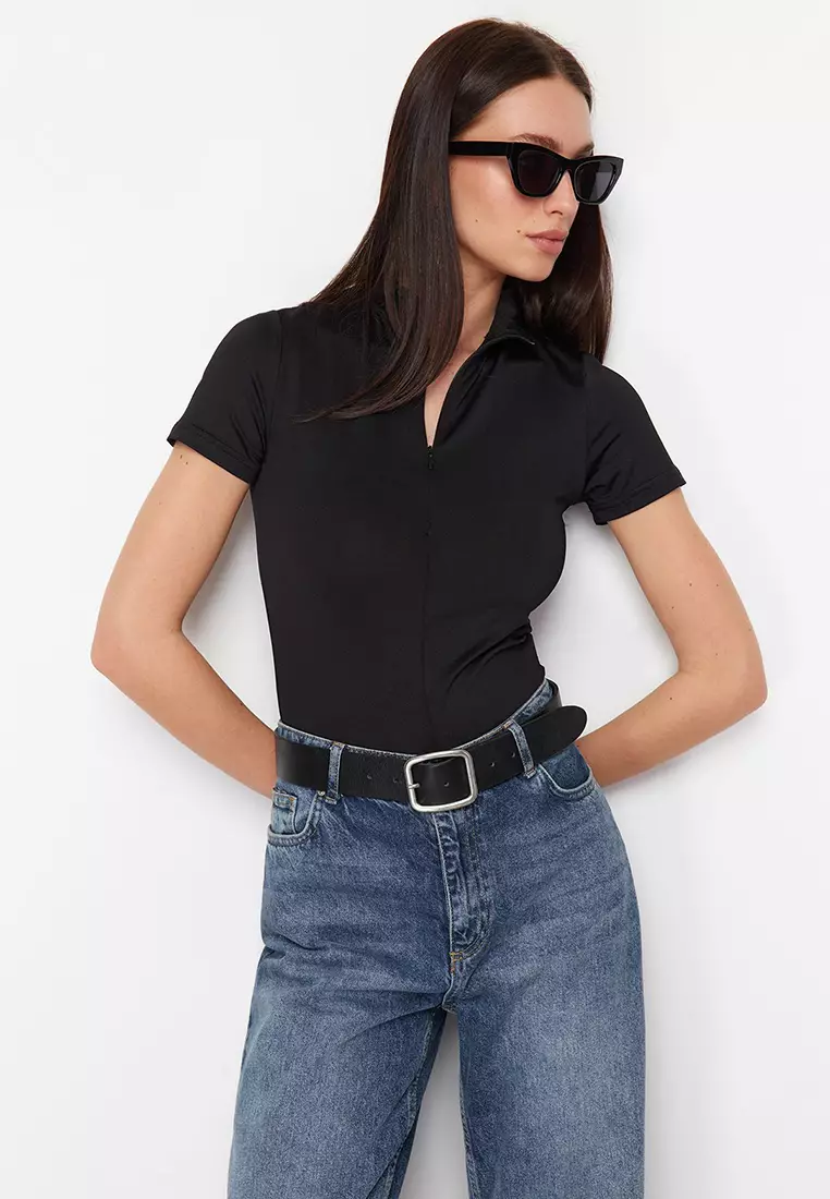 Fitted Blouse with Zip Collar