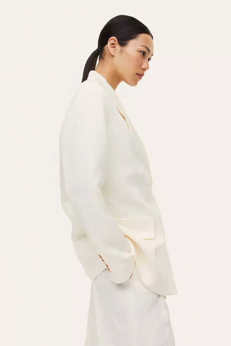 Buy H&M Double-breasted linen-blend blazer 2025 Online ZALORA