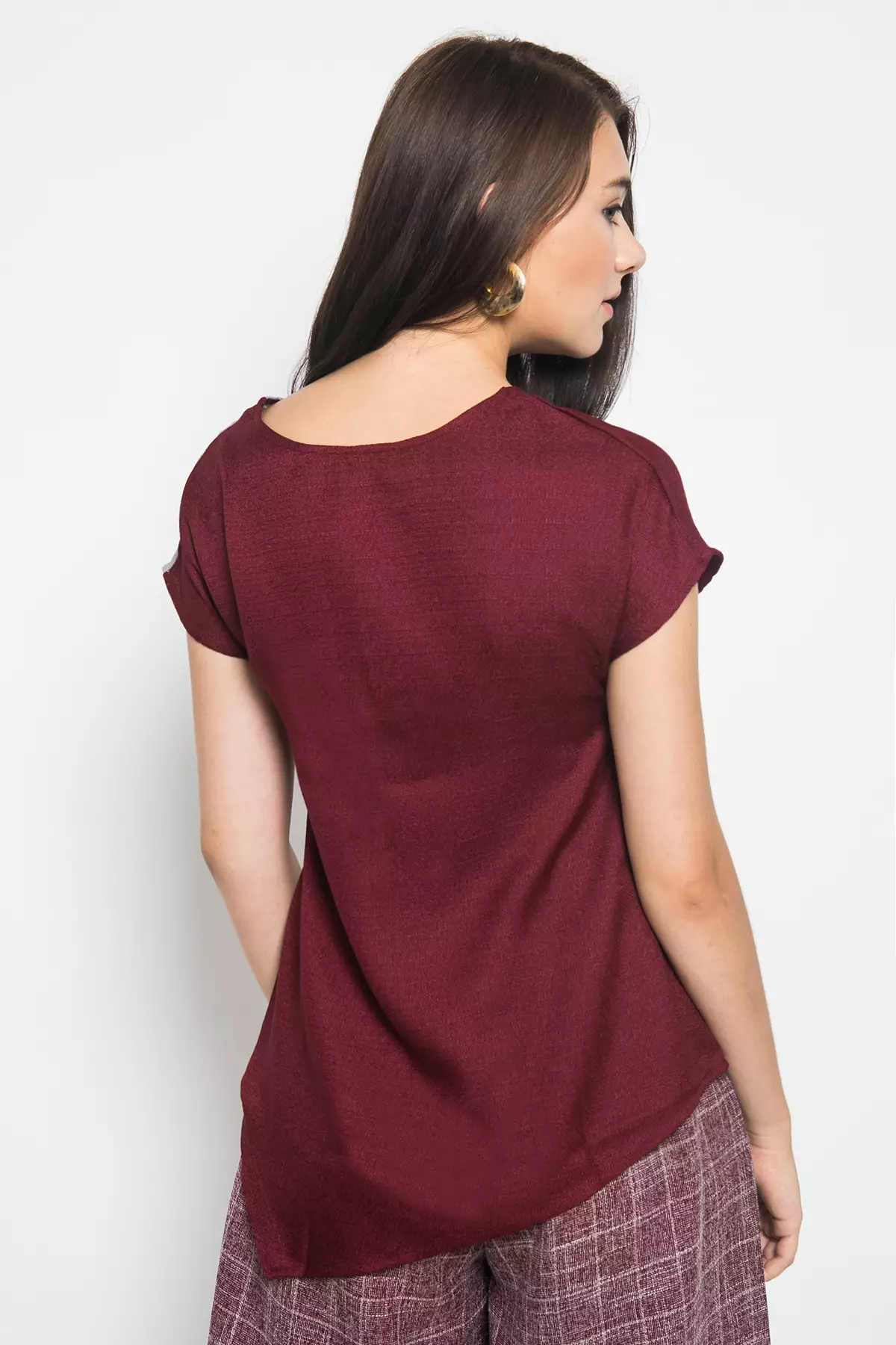 Nola Assymetrical Blouse In Maroon & Grey