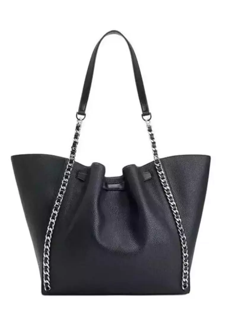 Michael Kors Mina large Belted Chain Tote Shoulder Bag Black