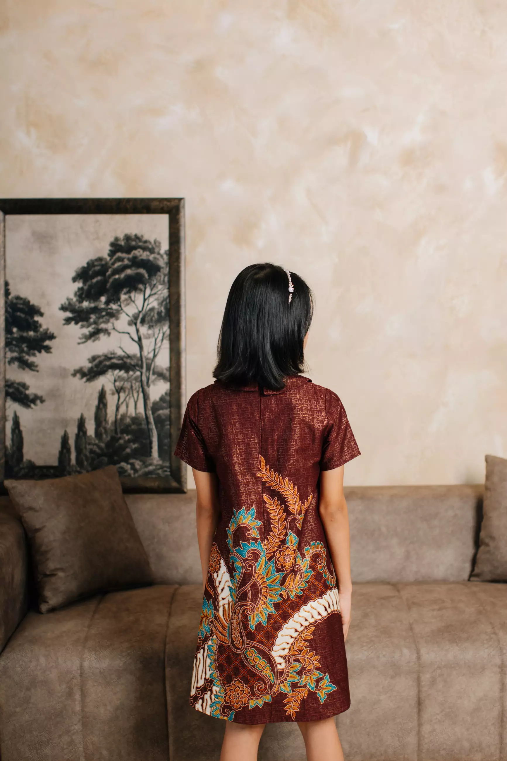 Adyatma Adhiwangsa Maroon Dress Batik Anak Wanita Lengan Pendek Katun Foil