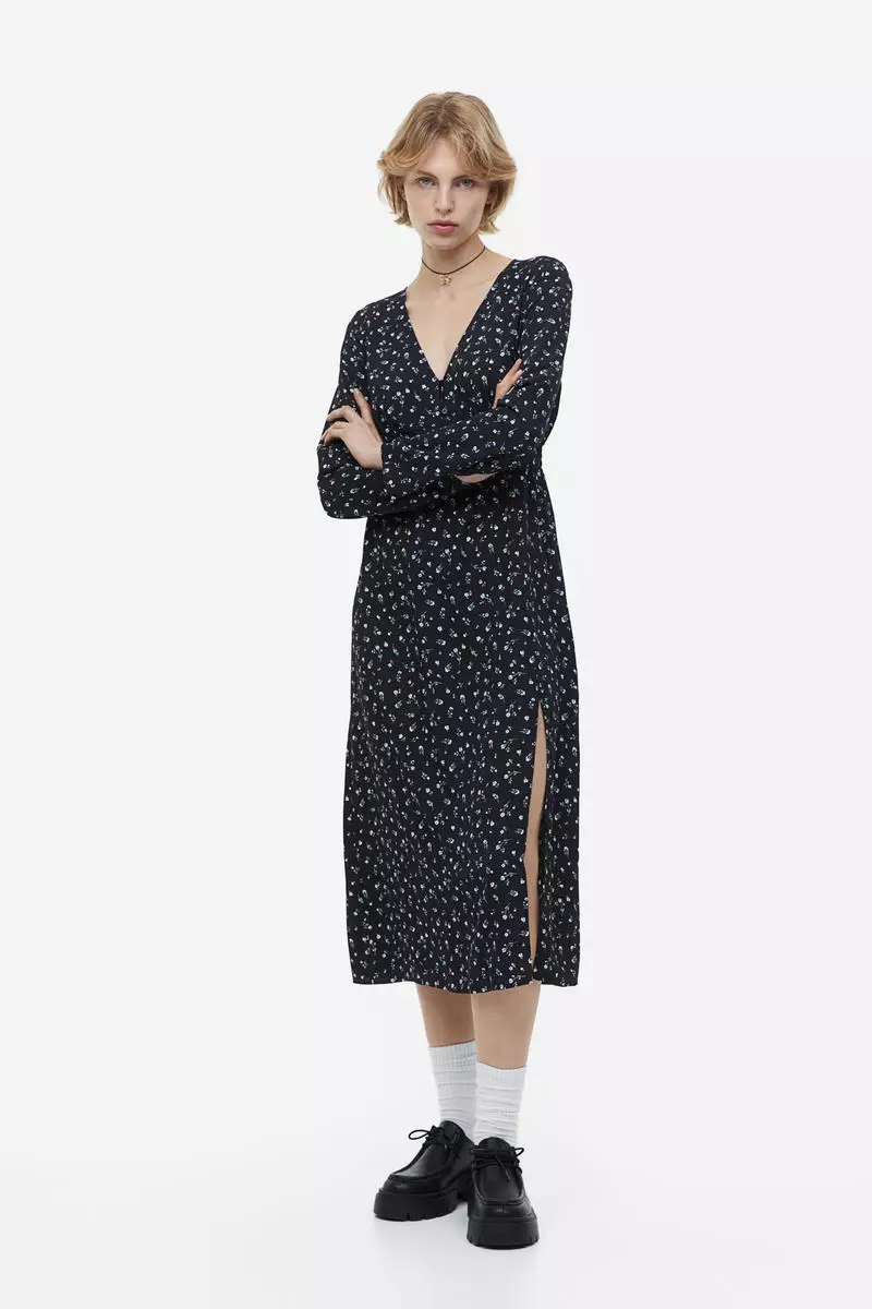 Button-front crêpe dress