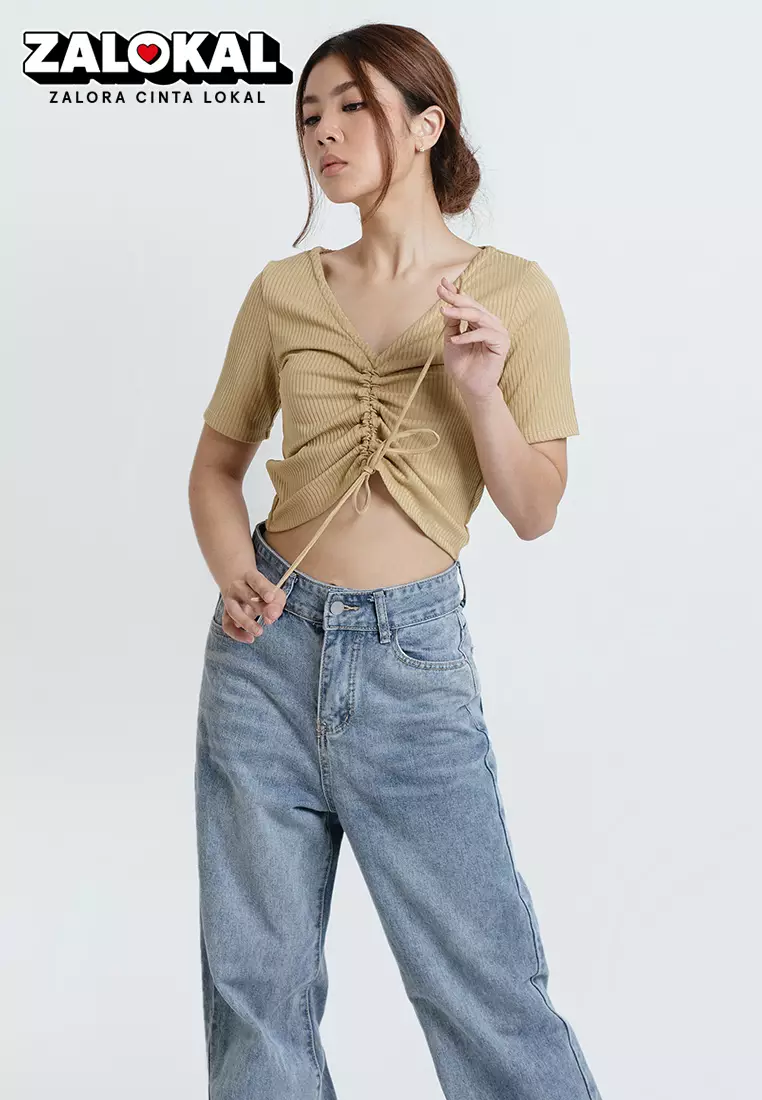 Ruched Front Knit Top in Mustard