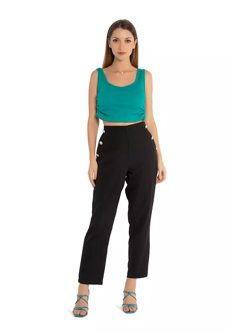 Green Ruched Crop Top
