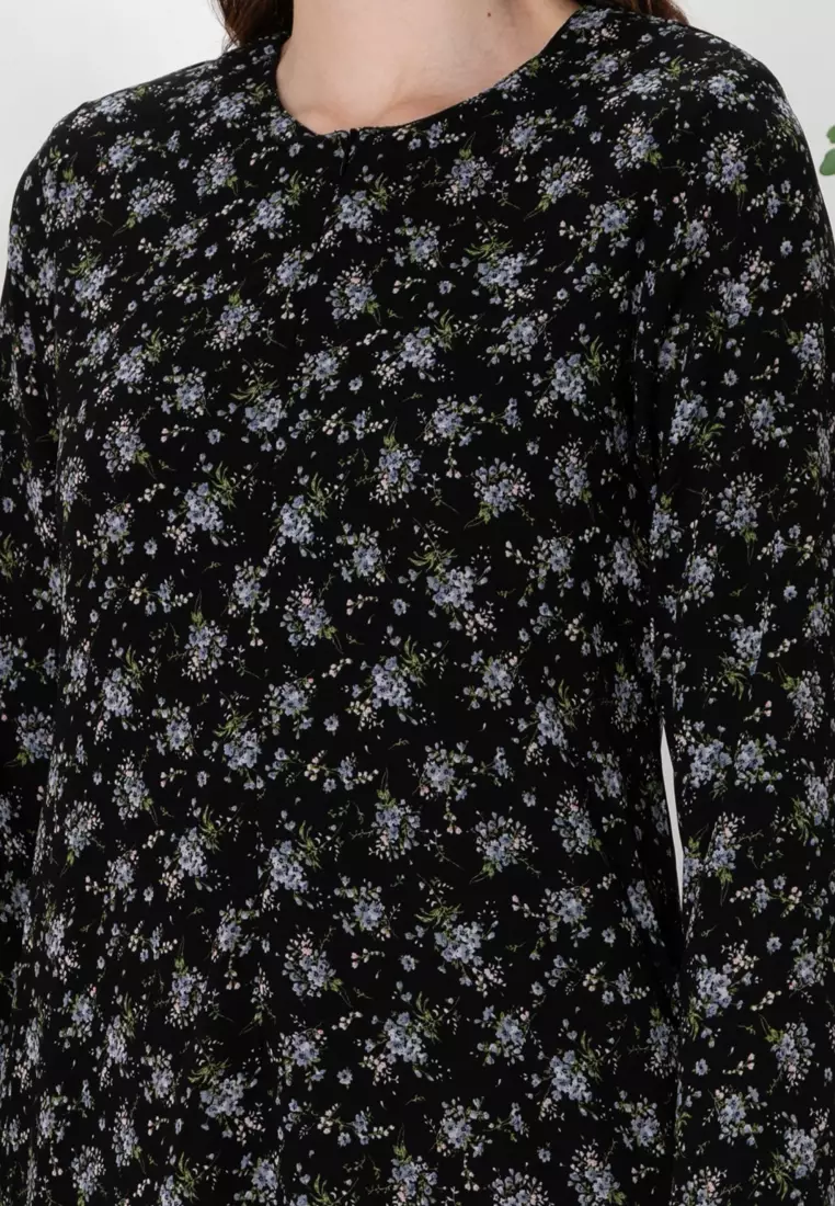 ARIEL Fabulous Black Floral Baju Kurung Moden Princess Kain Kembang Payung