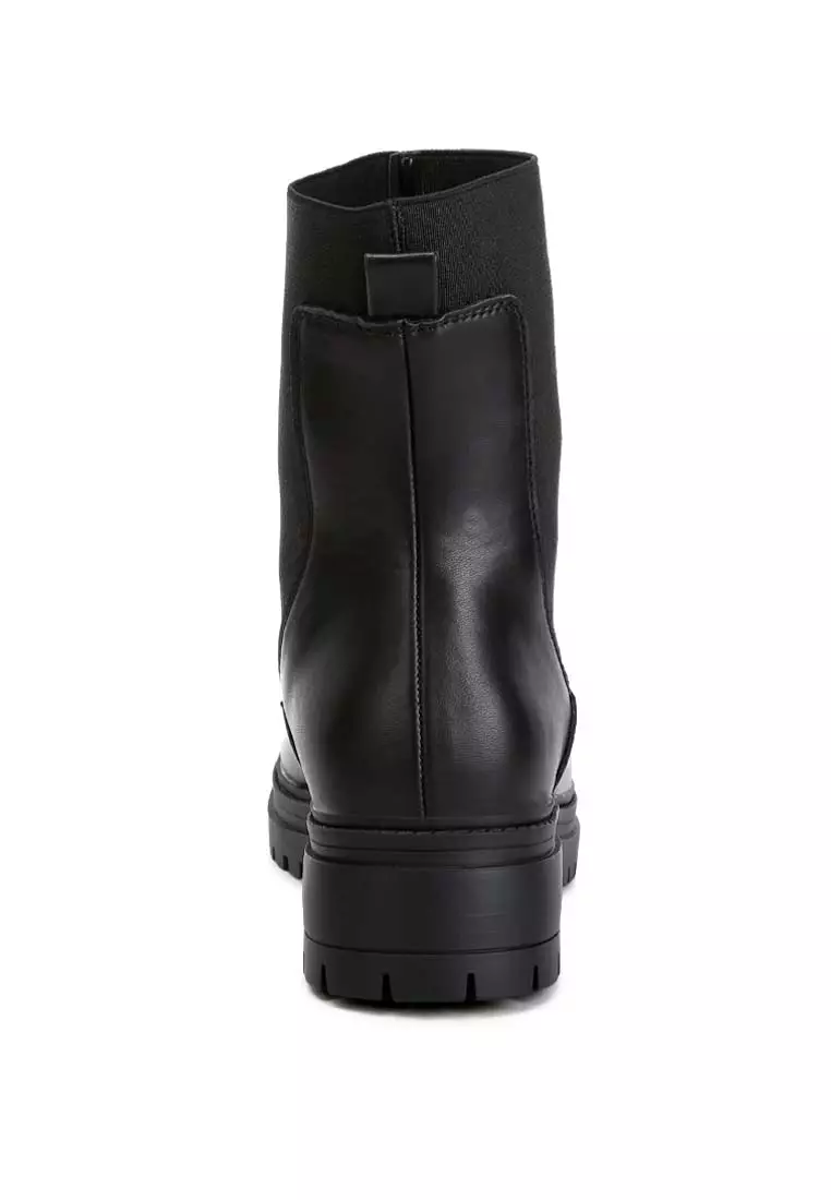 Black Faux Leather Chunky Chelsea Boots