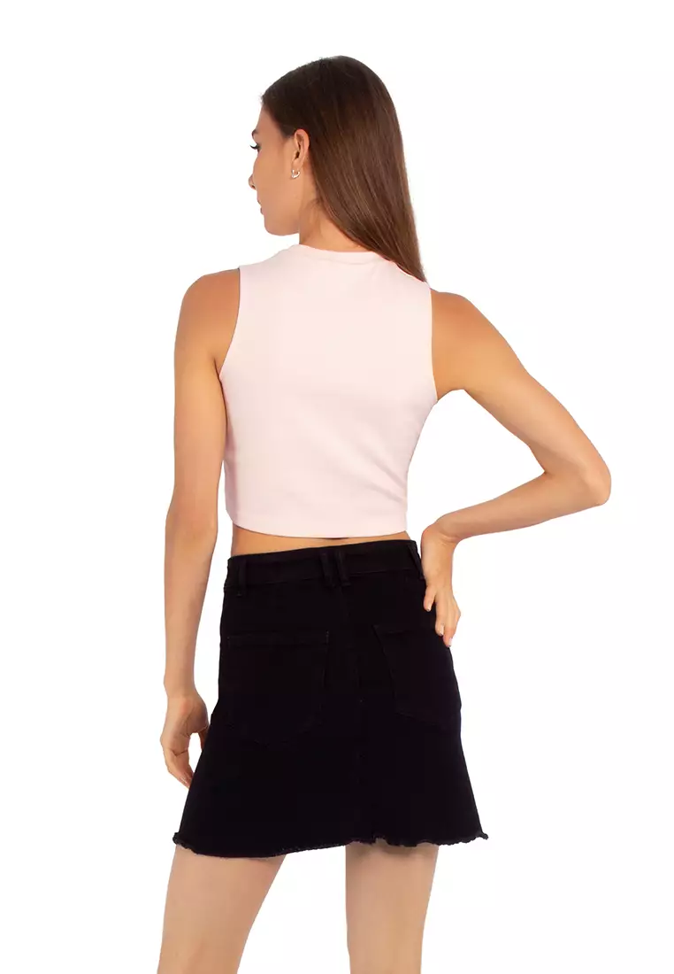 Crop Top Rajutan Merah Muda Solid