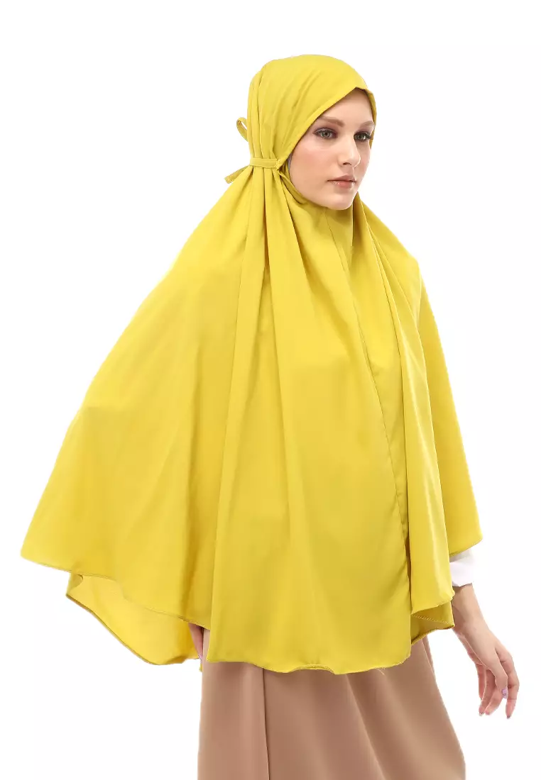 Nindy Jilbab Khimar Bergo Jumbo Motif Polos Relaxed Fit - Lemon