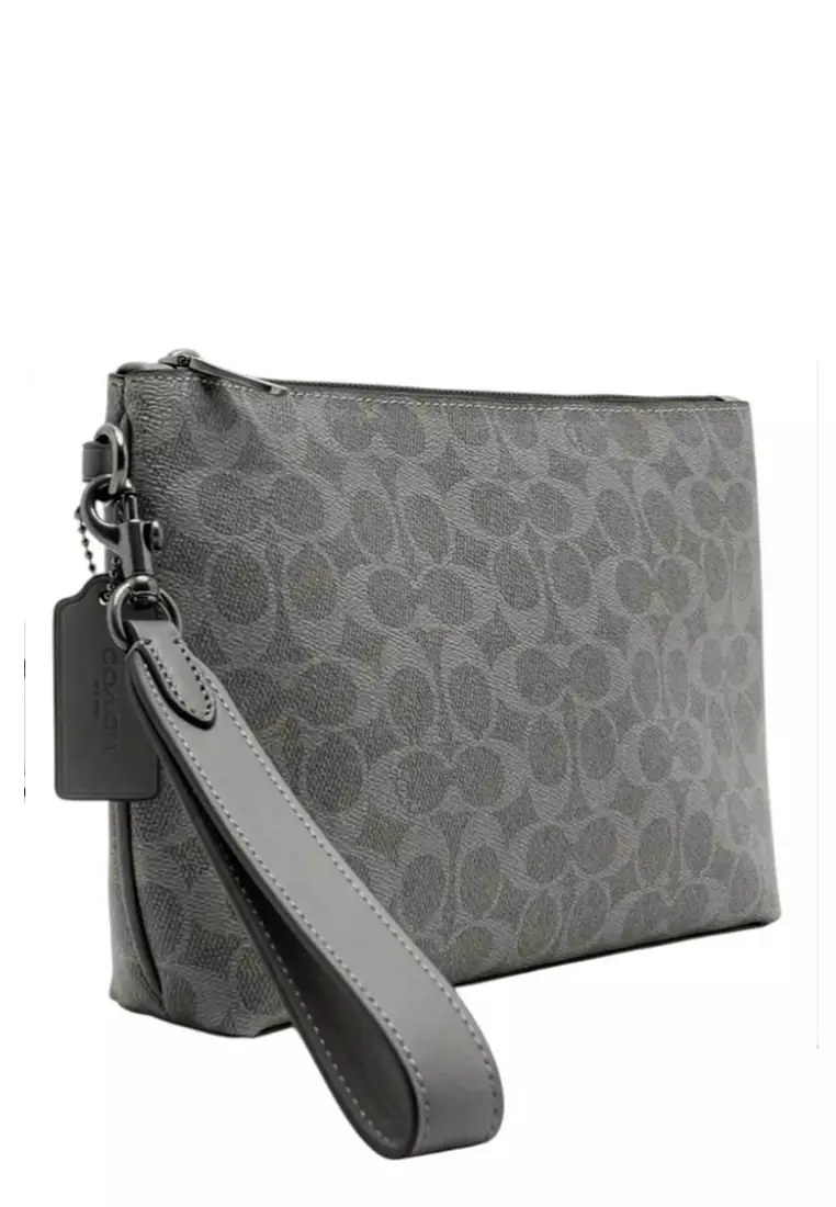 Mens Pouch In Signature Canvas - Grey/Black