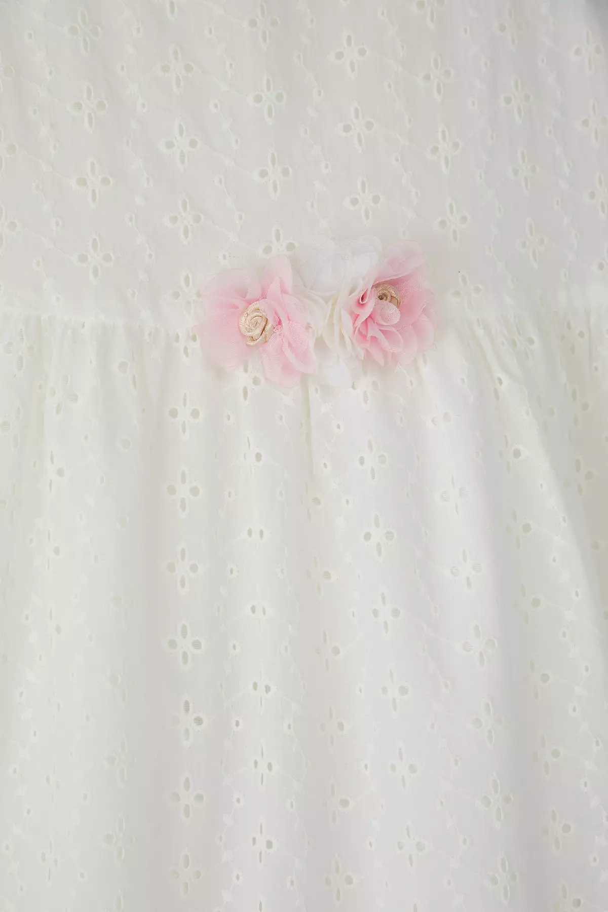 Girl's Ecru Dress 100% Cotton Ruffled Mini Short Sleeve Woven