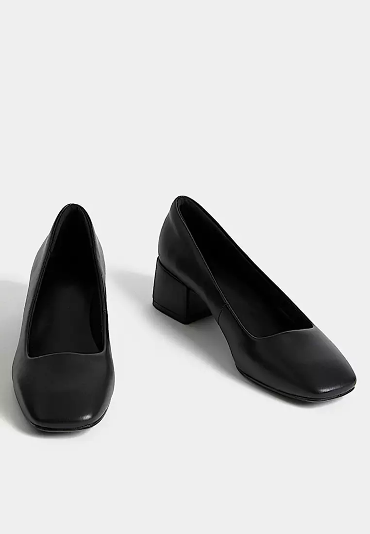Slip On Block Heel Court Shoes