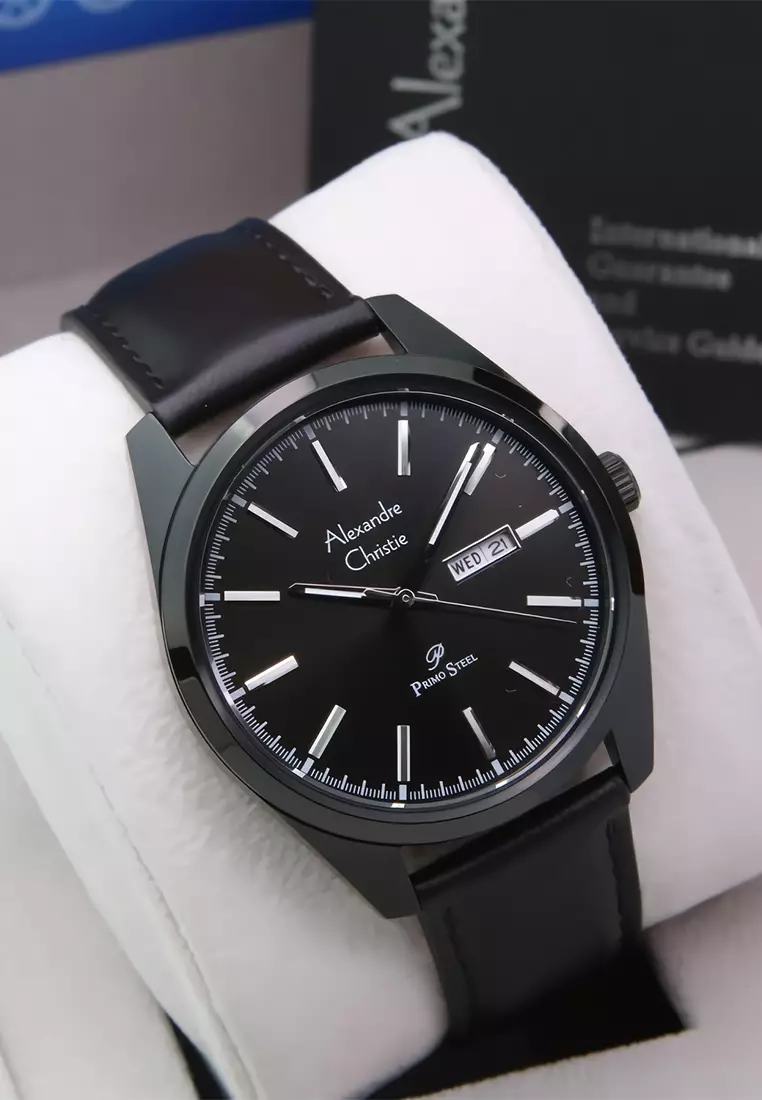 Alexandre Christie - Jam Tangan Analog Pria - Black Case Black Leather Strap - 1025MELIPBA