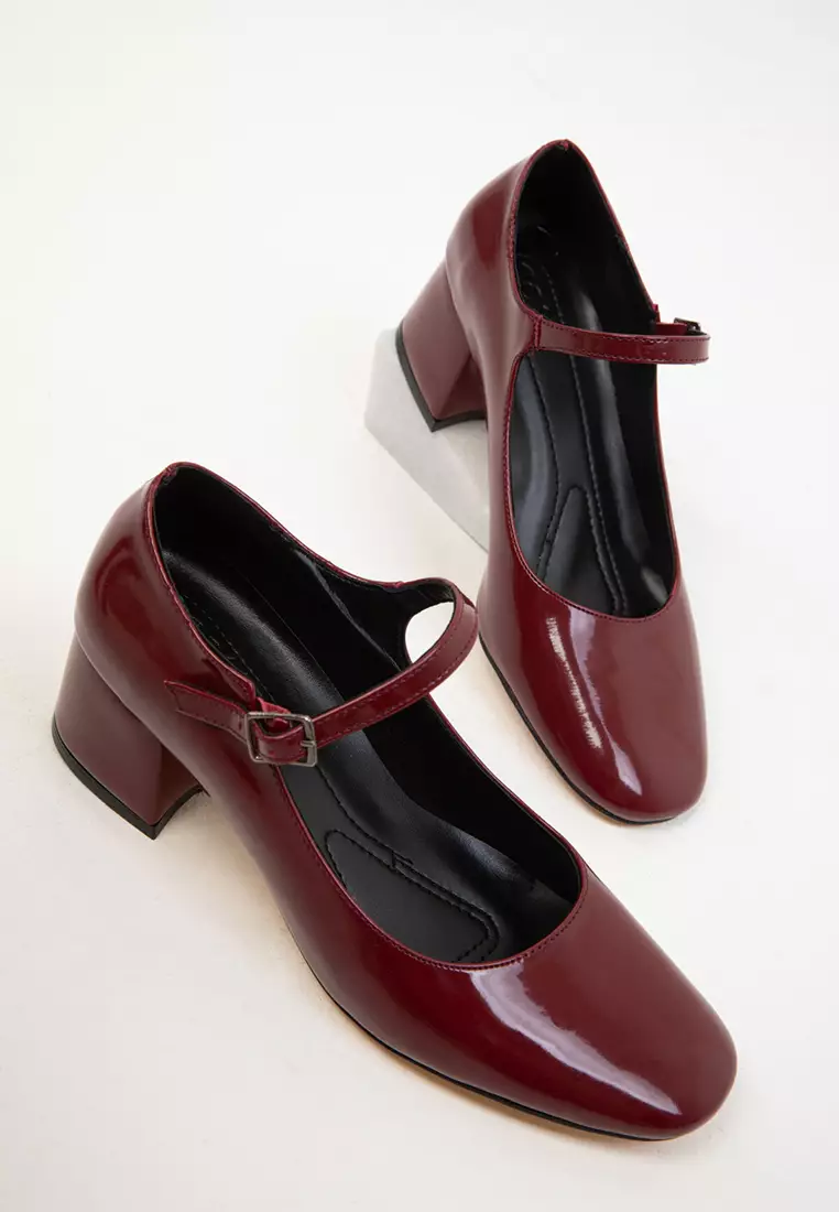 Claret Red Patent Leather Women's Classic Heeled Shoes 18447