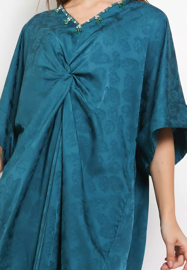Embellished Twist Jacquard Silk Kaftan