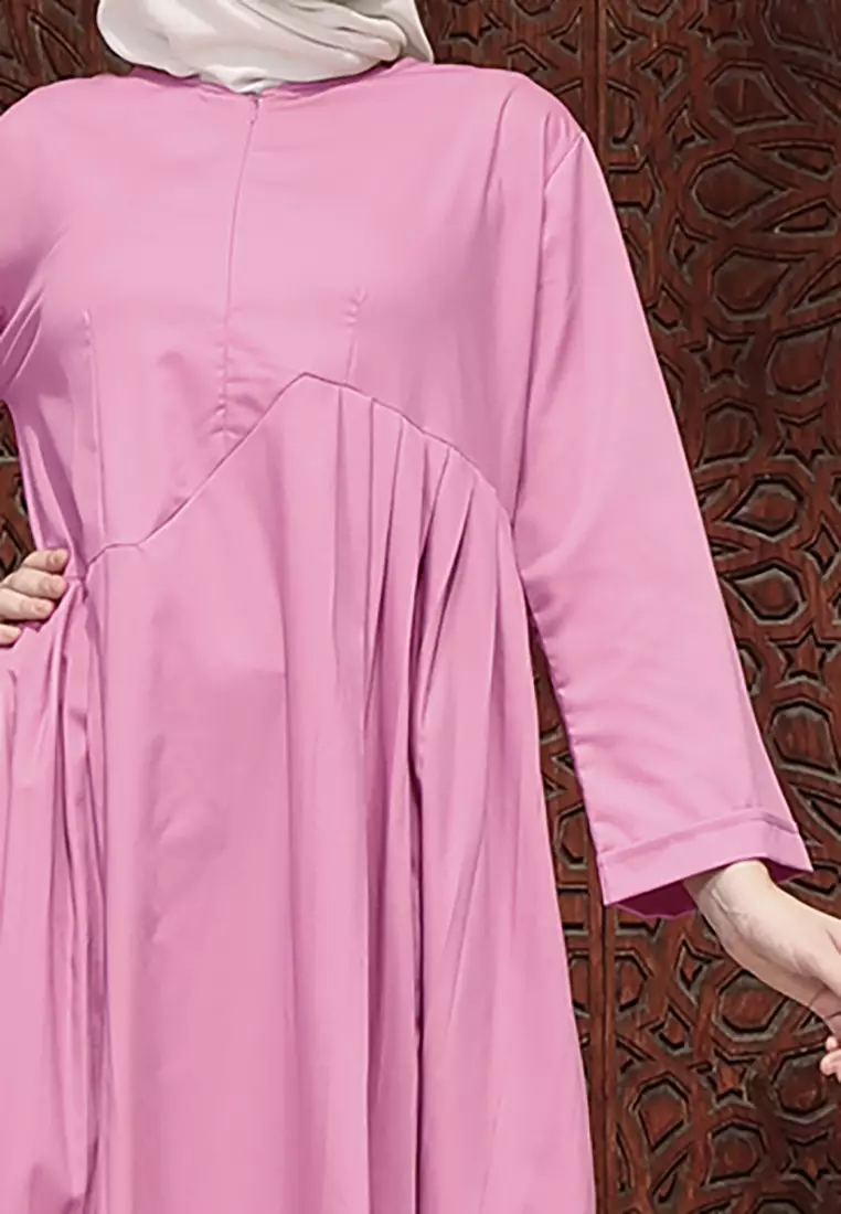 JV Hasanah Faiza Rample Dress Pink | Gamis Wanita Katun Toyobo Rample