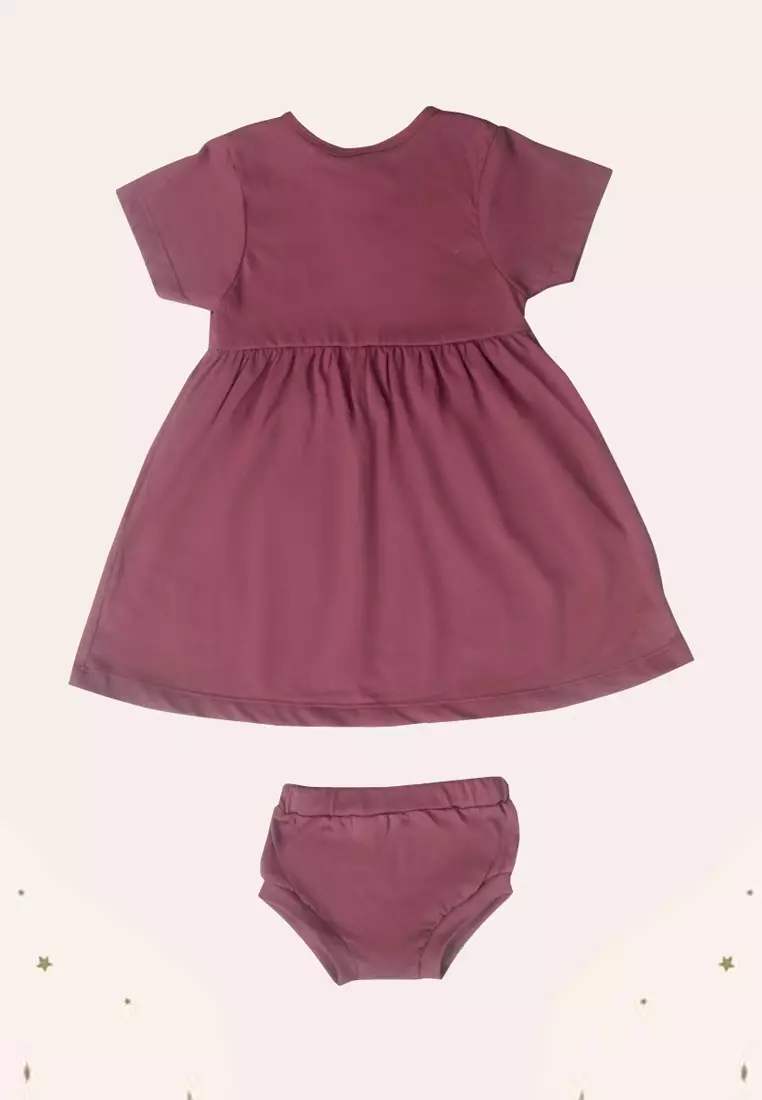 Two Mix Short Sleeve Dress - Dress Anak Perempuan Bahan Katun Combed 4219 Pink