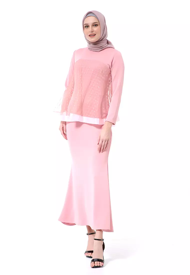 Gaun Model Duyung Fashion Muslimah Atasan Wanita Long Stlye Premium High Quality - Pink Soft