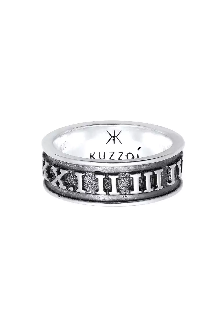 Ring Men Band RoMen Numbers Solid Trend Oxidised in 925 Sterling Silver