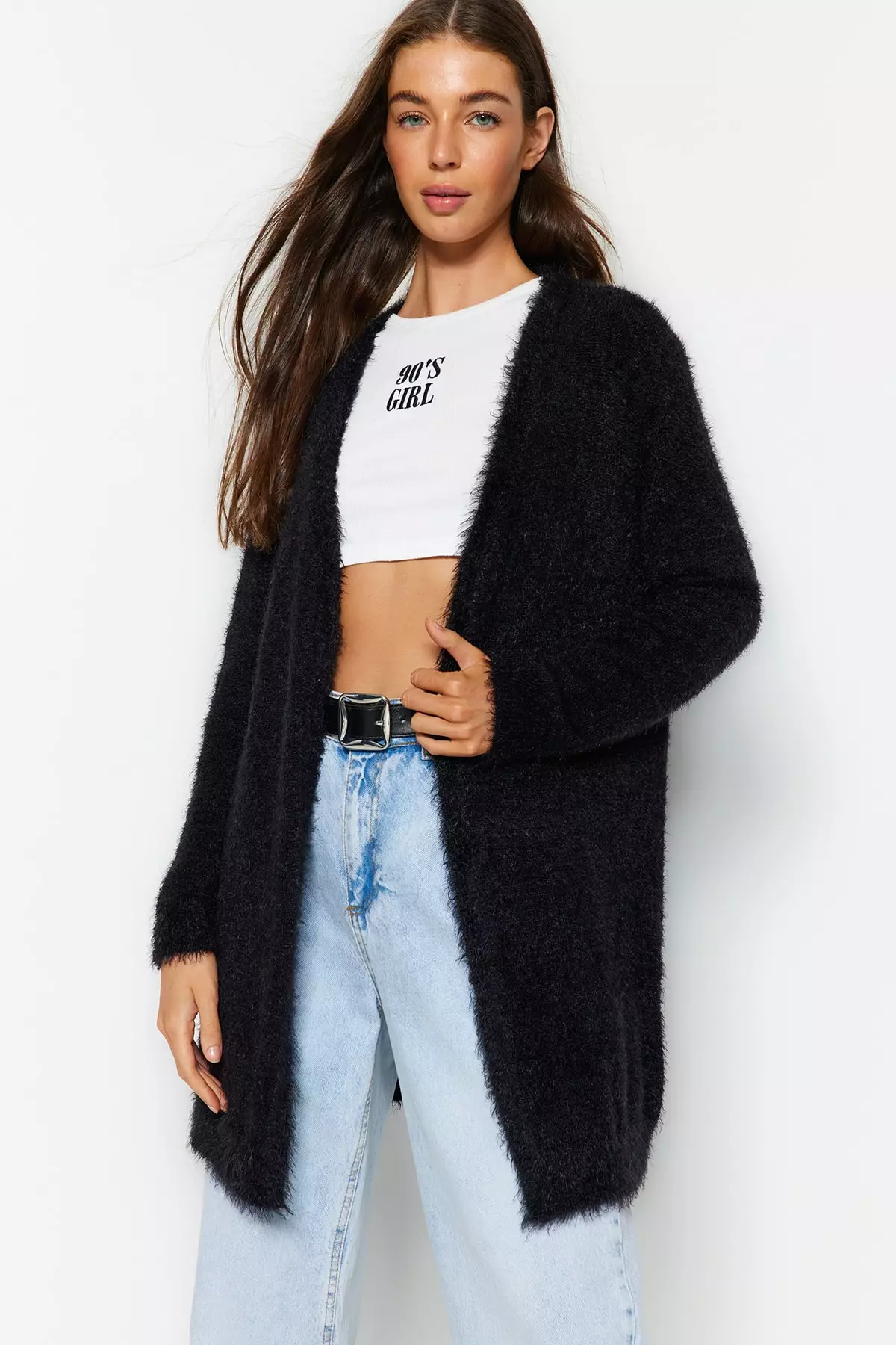 Next black top fluffy cardigan