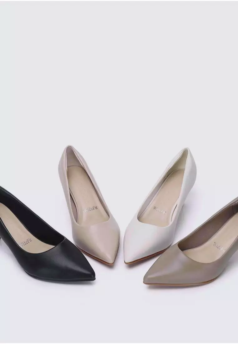 Alvina Wide Feet Comfy Heels In Beige