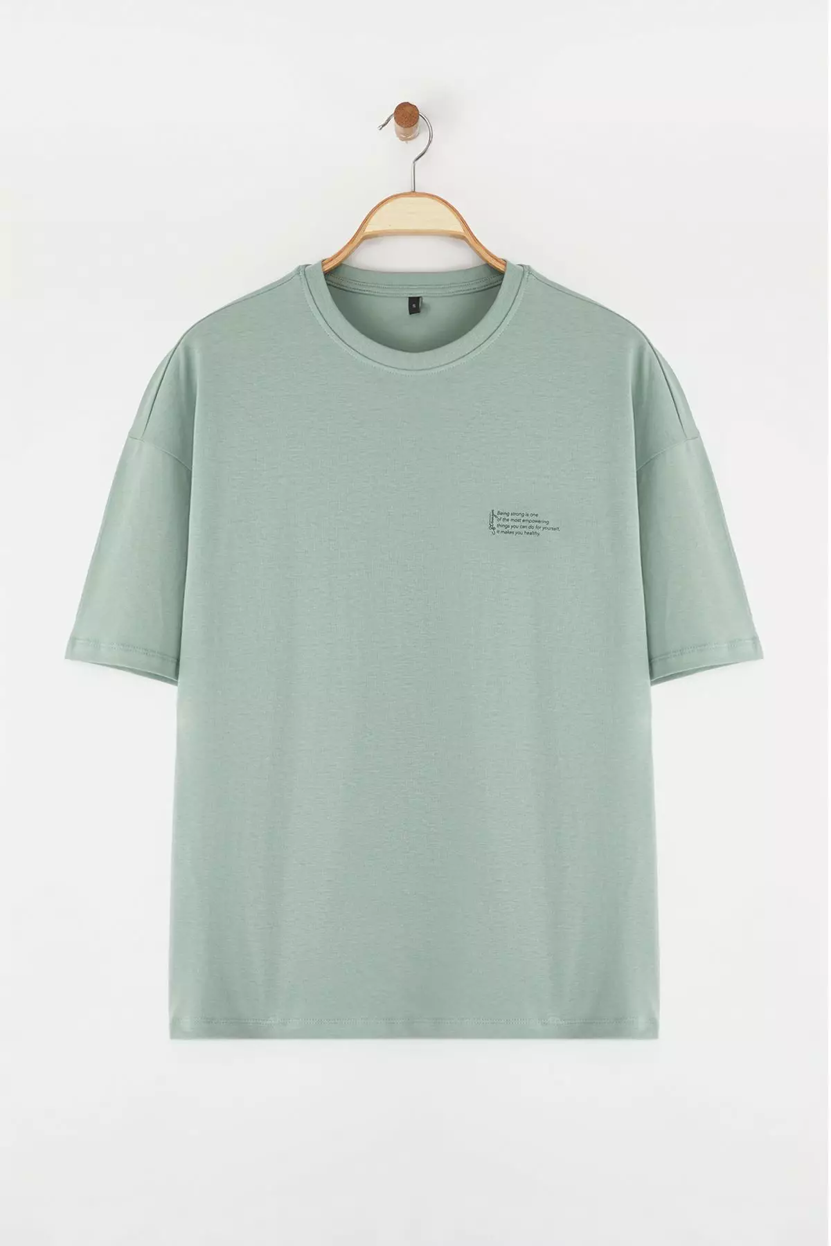 Dark Mint Oversize 100% Cotton Crew Neck Minimal Text Printed Tok Fabric T-Shirt Tmnss23Ts00084