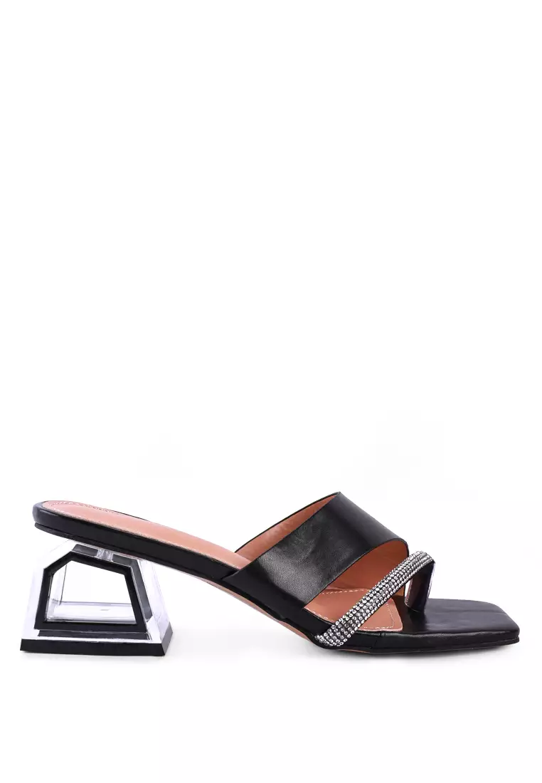 Discount on London Rag  shoes - SKU: Black Crystal Lined Low Heel Sandals