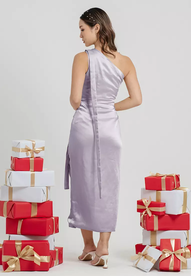 Faith One Shoulder Tulip Dress in Lilac