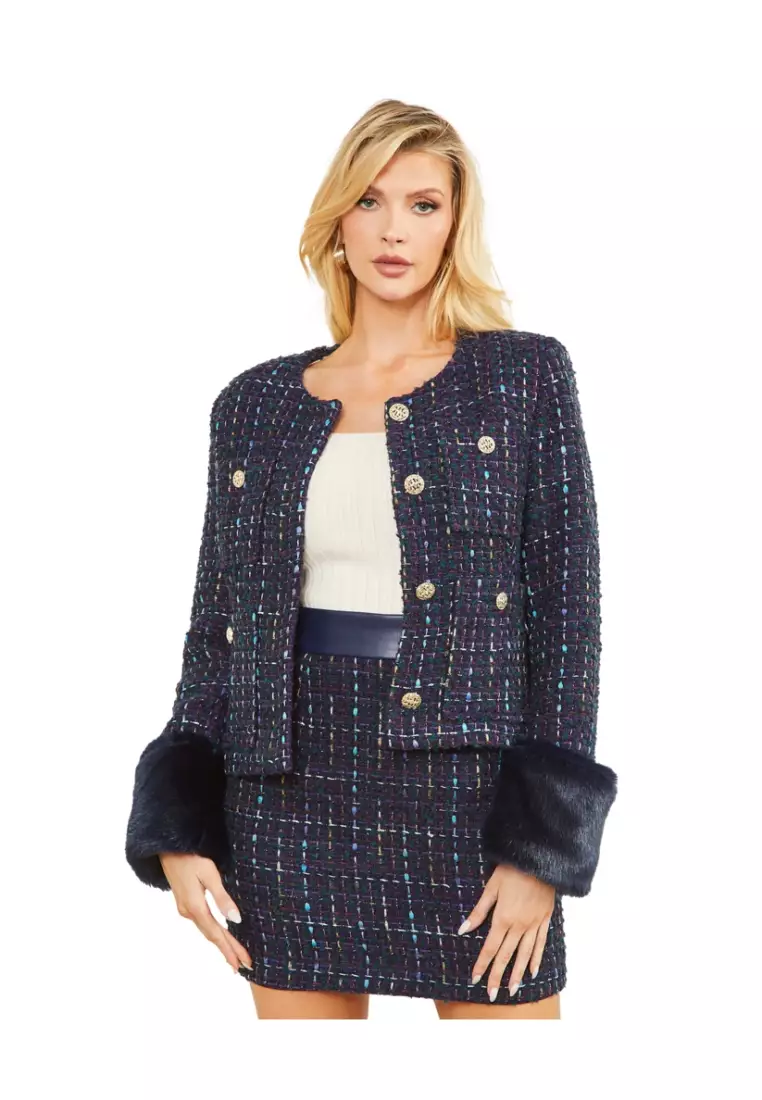 Purple tweed top jacket womens