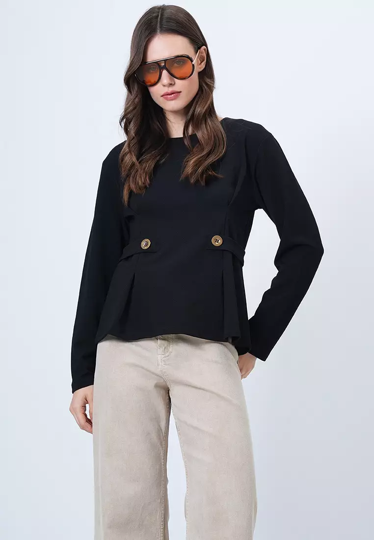 Buttoned Pleated Blouse