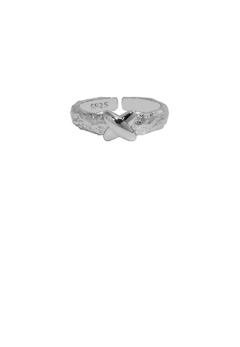 Glamorousky silver 925 Sterling Silver Simple Personality Cross Textured Geometric Adjustable Open Ring 8BE9DACEE22304GS_1