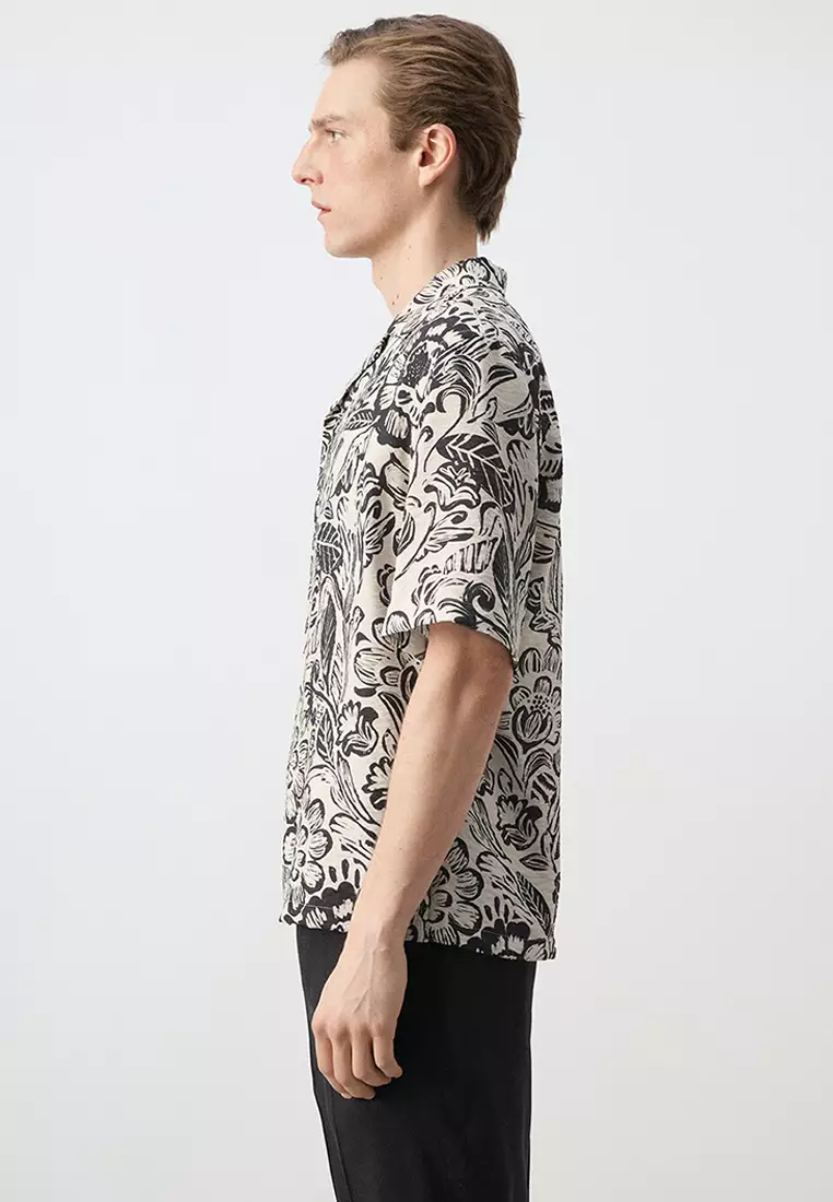 Printed Flowing Shirt with Bowling Collar
