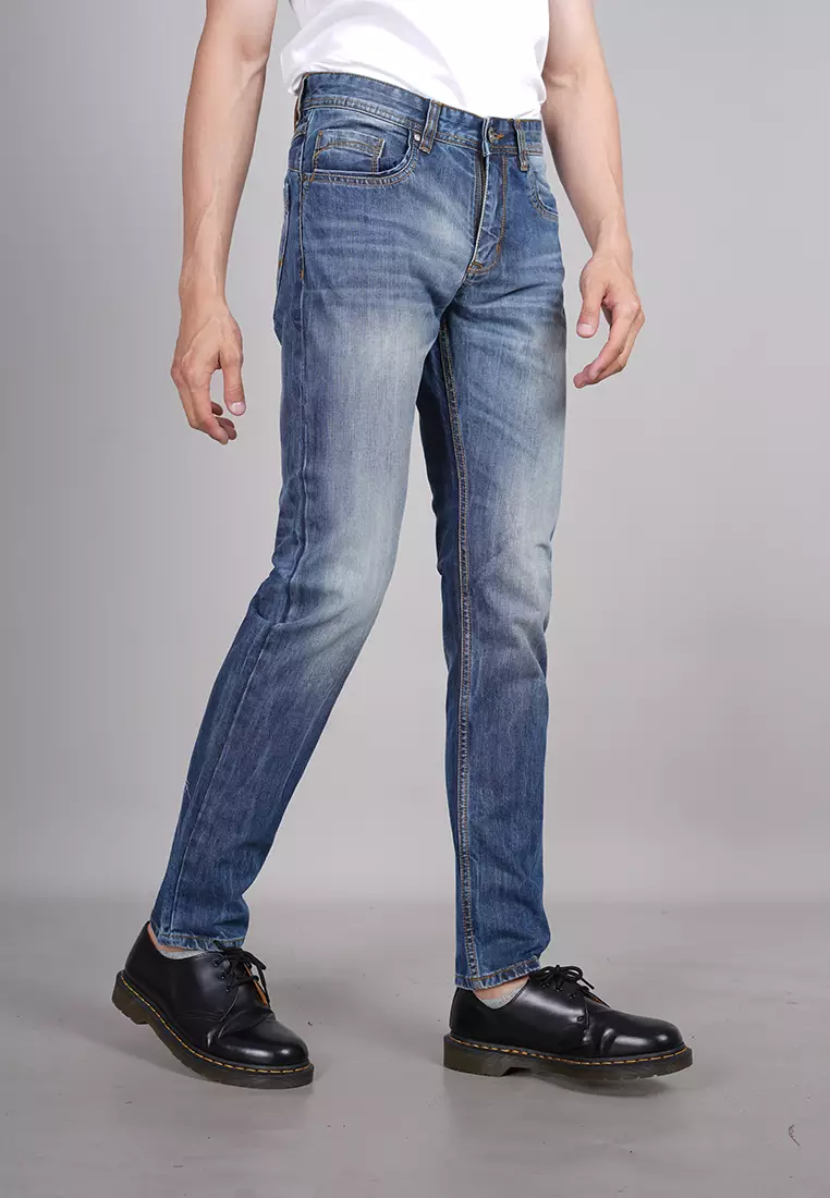 LGS - Celana Jeans Pria Regular Motif Washed Warna Biru Denim - JPF.499.P103.A650.C Katun Panjang