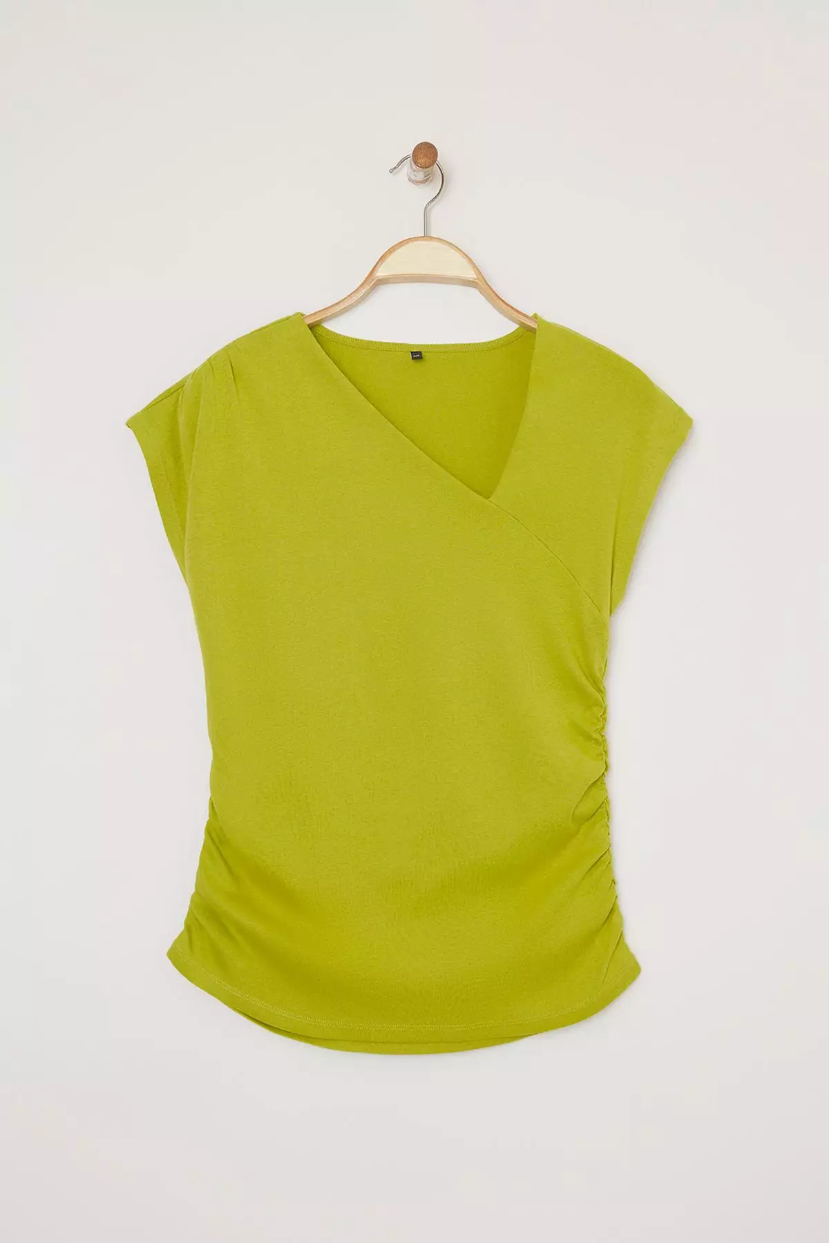 Oil Green Soft Fabric Asymmetrical Collar 100% Cotton Knitted Plus Size Blouse TBBSS25AF00002