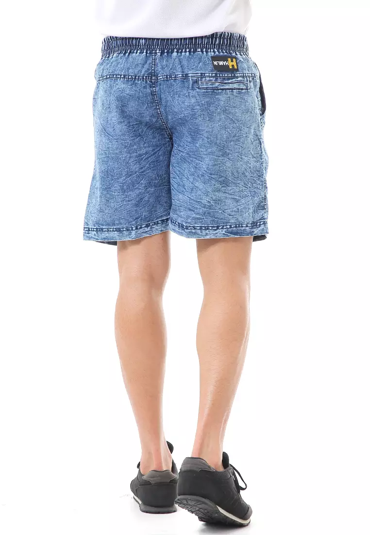 Grissham Celana Jeans Pendek Pria Short Pants Casual Material Denim ORIGINAL - Dark Blue Washed