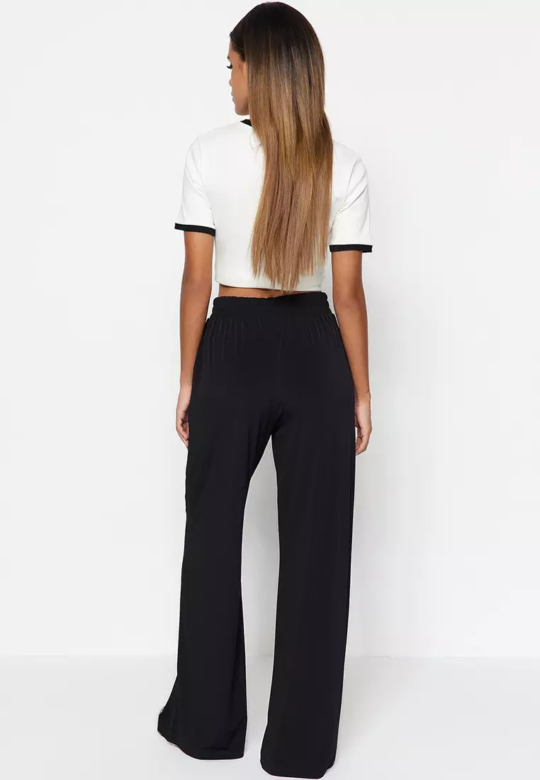 Trendyol Collection Black Straight Cut High Waist Ribbed Stitched