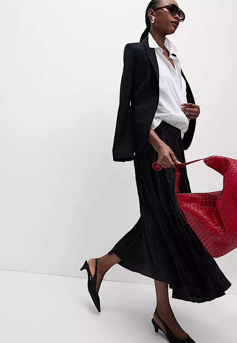 Textured Pleated Midi Slip Skirt