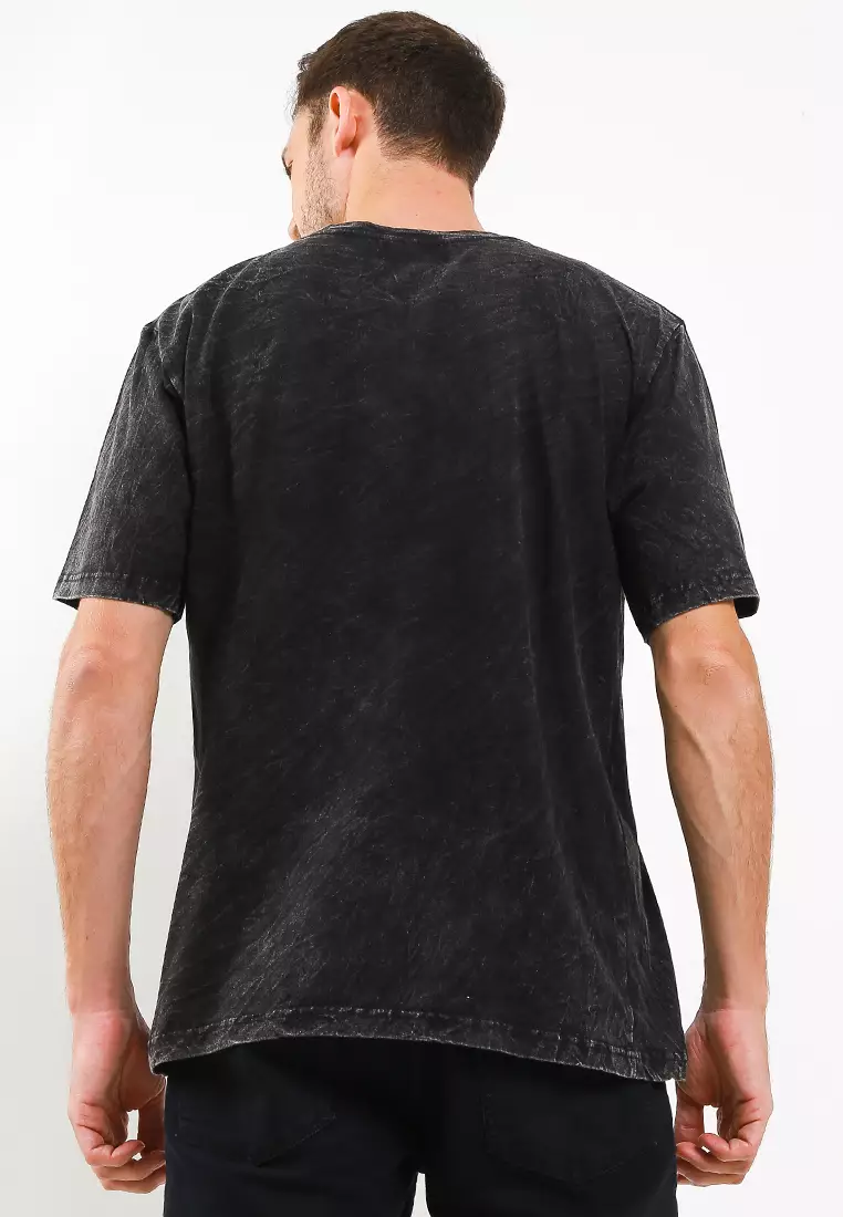 Ossu T-Shirt Oversize Acid Wash Ossu Logo Basic Black Cotton Combed
