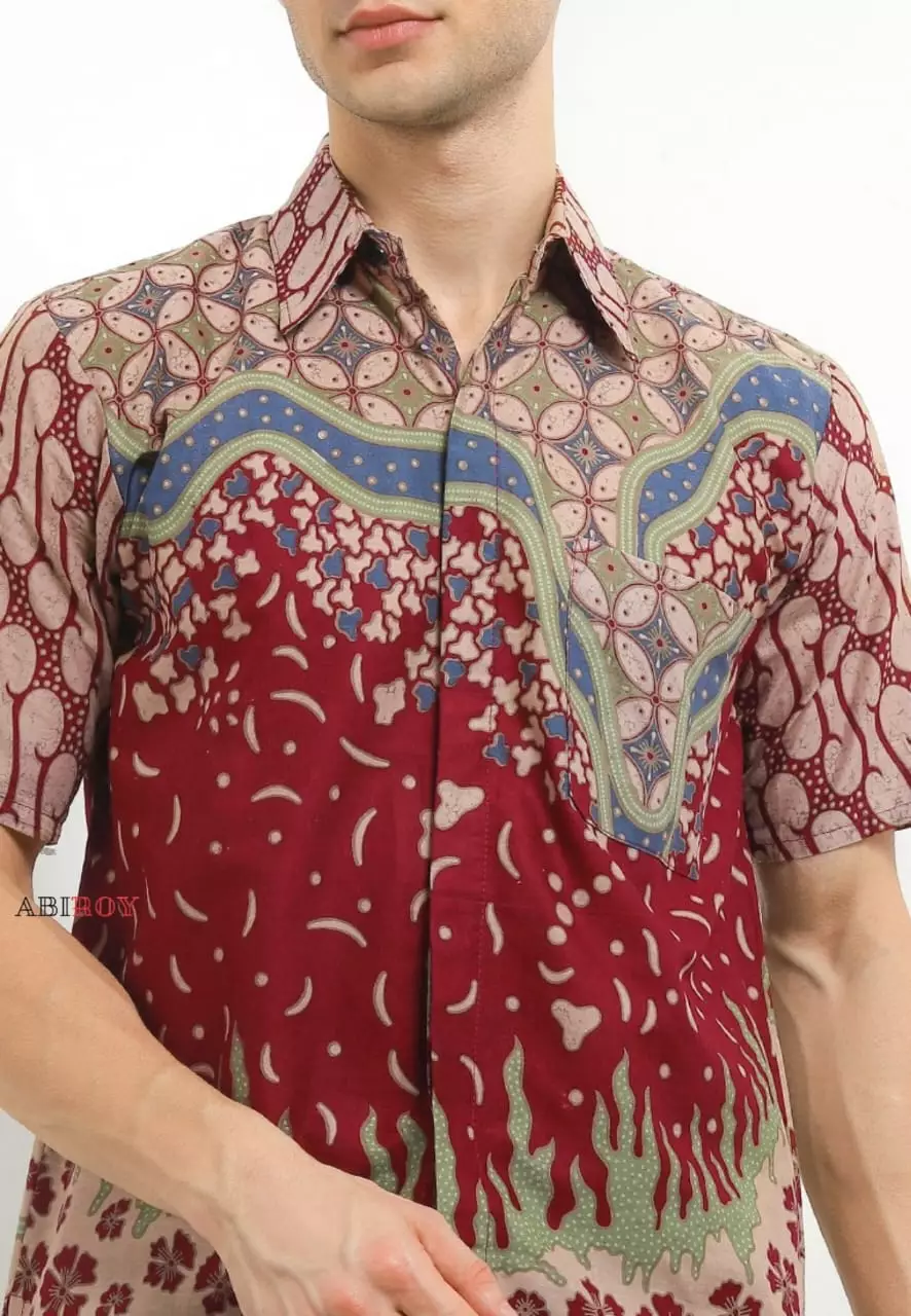 Kawunggaru Maron Kemeja Batik Pria Premium Slimfit Lengan Pendek NLN