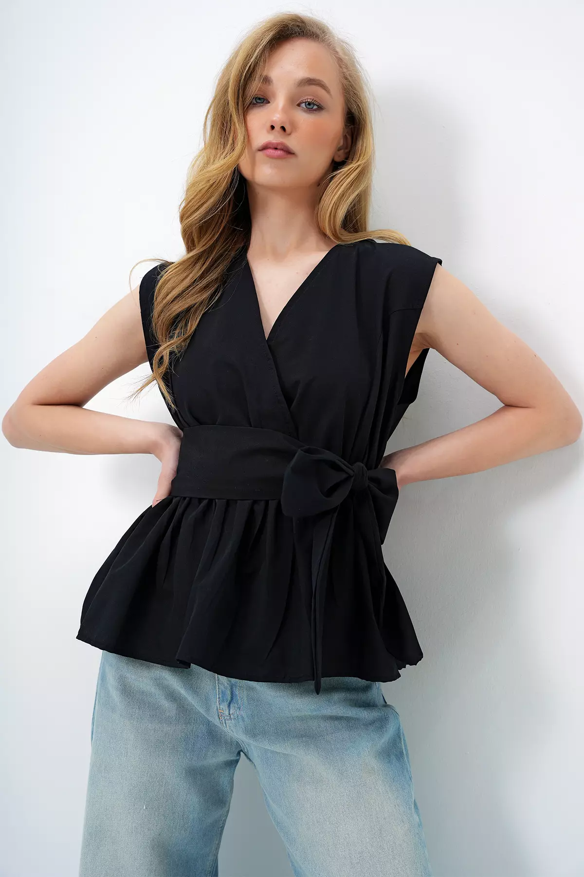 Cotton Sleeveless Poplin Wrap Top