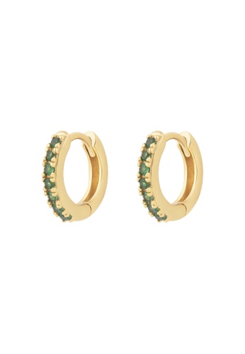 Wanderlust + Co gold Classic Pave Emerald & Gold 7mm Baby Huggie Earrings 2ECC8ACF1E53E9GS_1