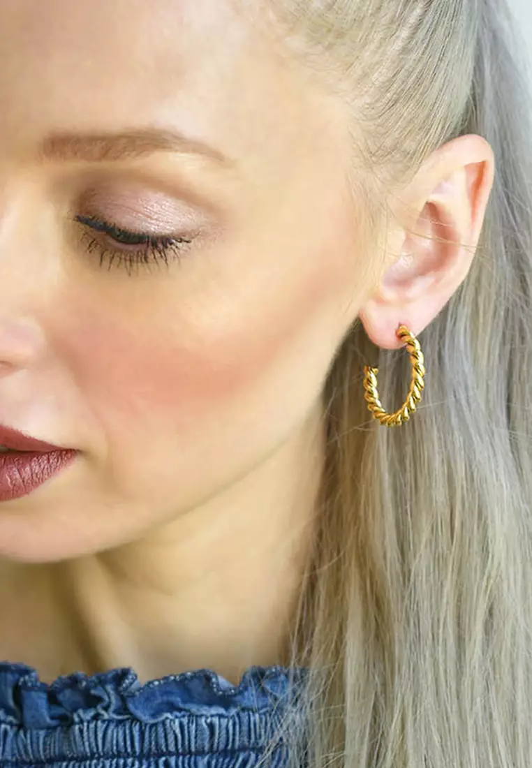 Twisted Braid C-Hoop Gold Layered Earrings 30mm