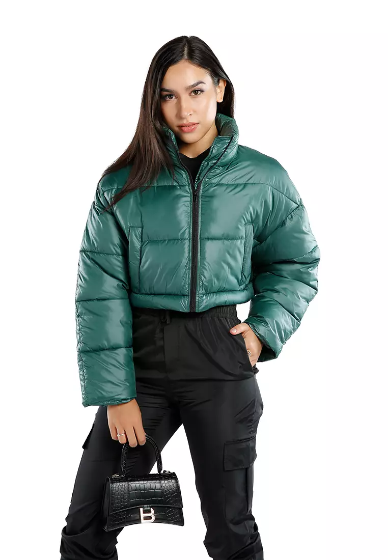 Buy London Rag Green Two Way Detachable Turtleneck Puffer Jacket Online ...