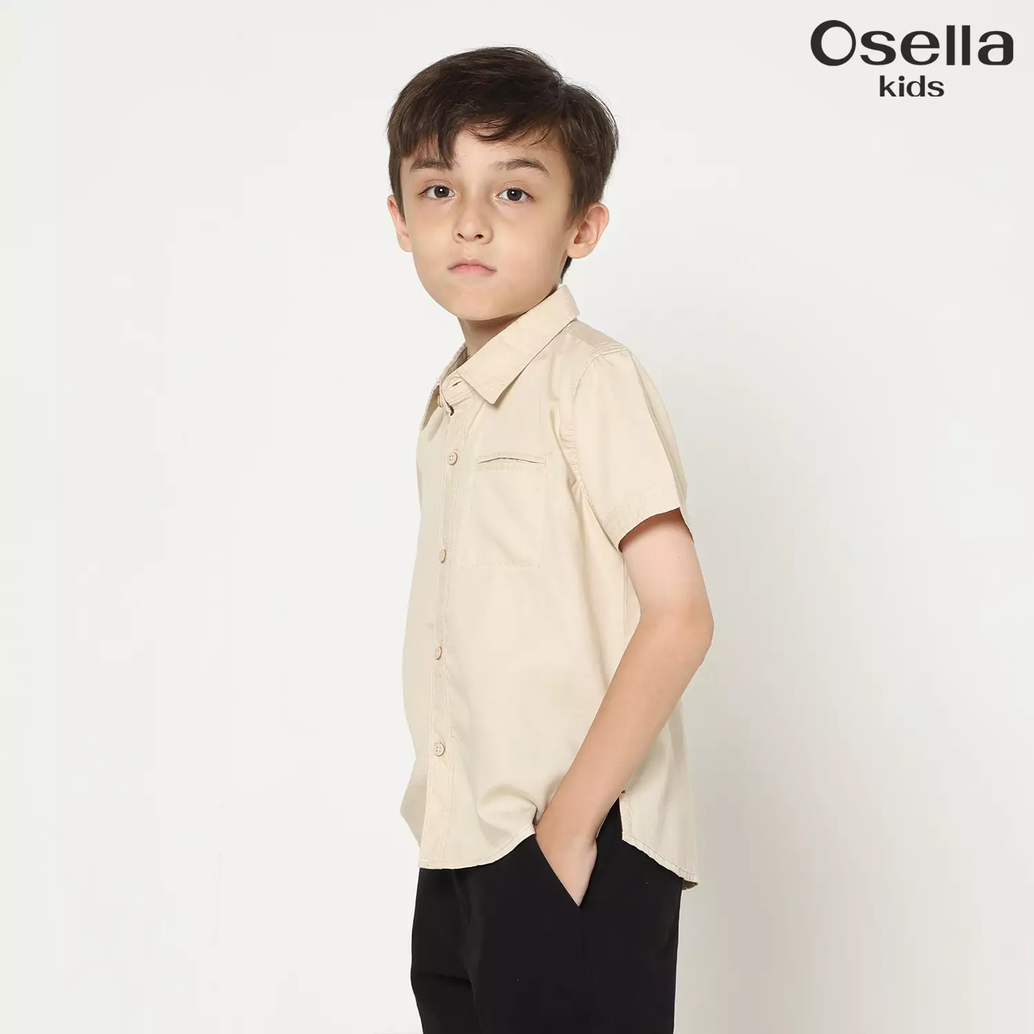 Osella Tencel Slub Short Sleeve Shirt 2232500389 | Atasan Kemeja Lengan Pendek Anak Laki Laki