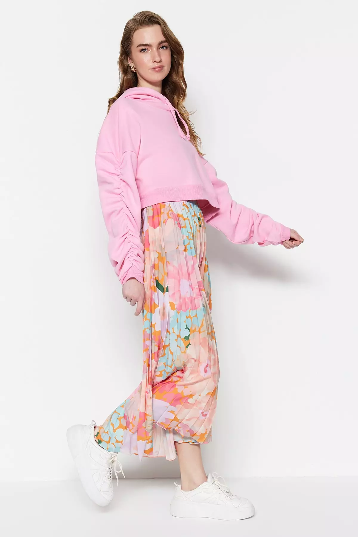 Modest Pleated Printed Skirt