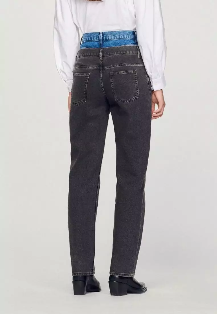 Two-tone double-waisted jeans