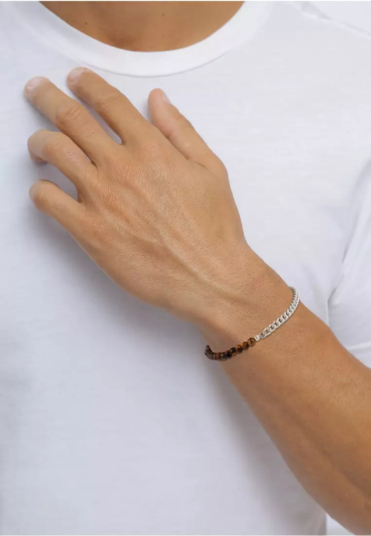 EXCLUSIVE Gelang Perhiasan Perak 925 Pria Beads Tigers Eye