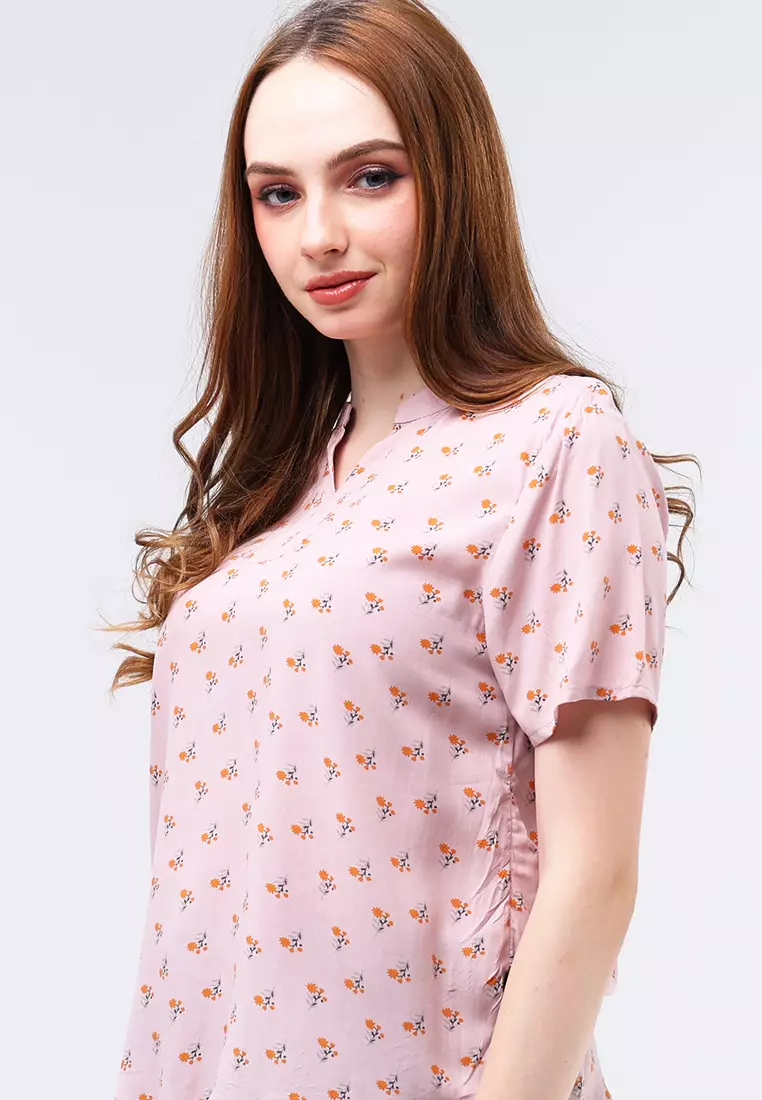 Woven Printed Rayon Short Sleeve Blouse