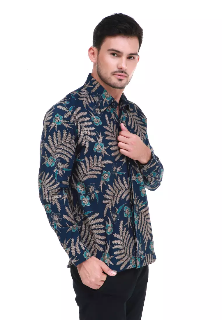 Dwan Kemeja Batik Pria Ramban Atasan Formal Longsleeve Shirt Material Cotton ORIGINAL - Green