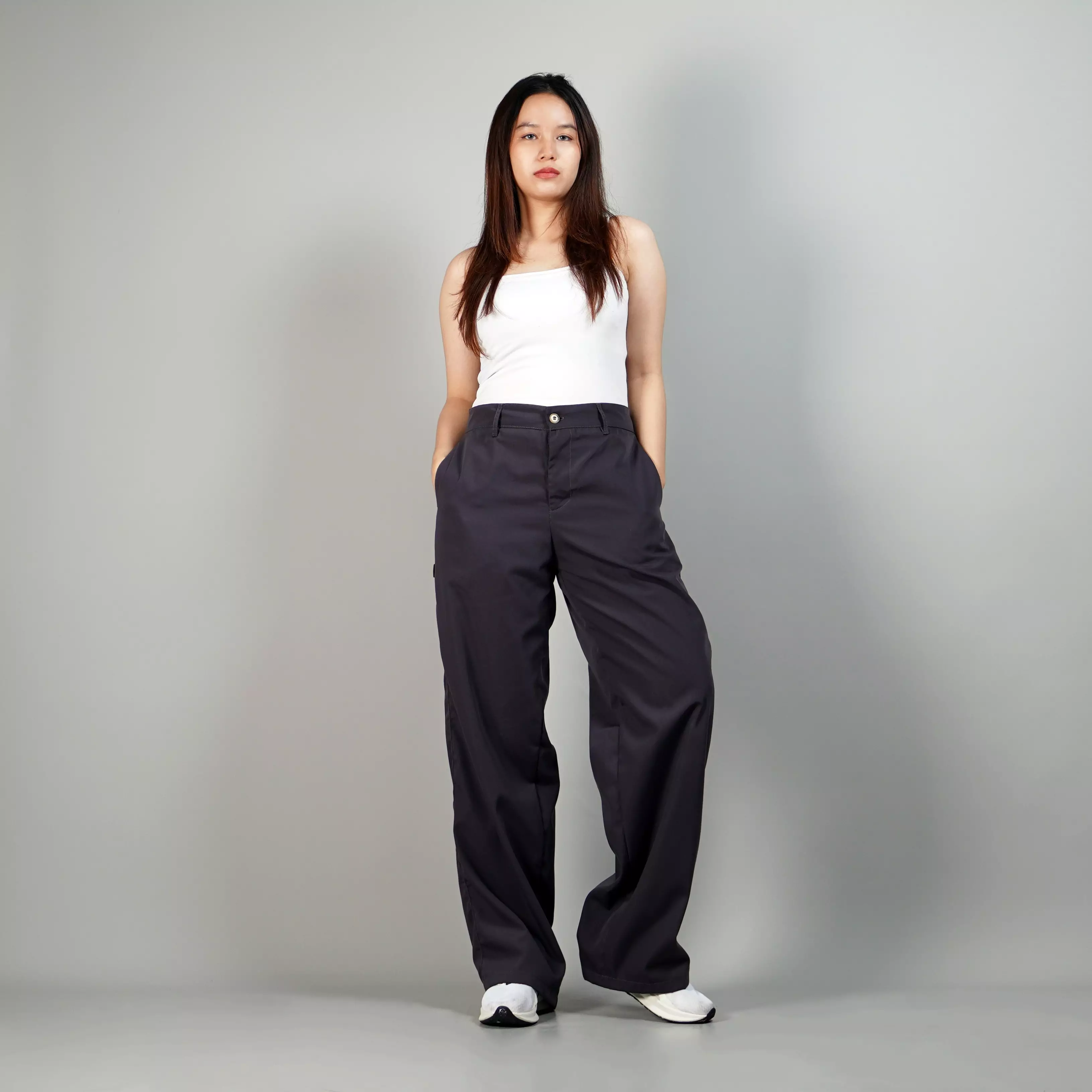 KORY Celana Panjang Wanita Loose Pants Loose Fit Pants Celana Loose Fit Wanita - ABU