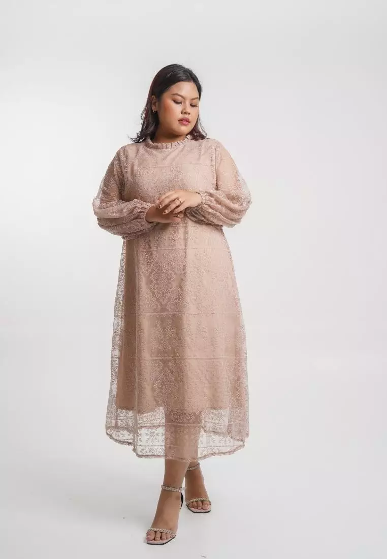 Plus Size Party Dress Arriane Beige